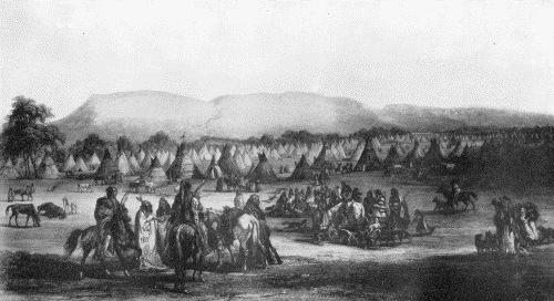 "ENCAMPMENT OF THE PIEKANN INDIANS" Karl Bodmer, 1833
