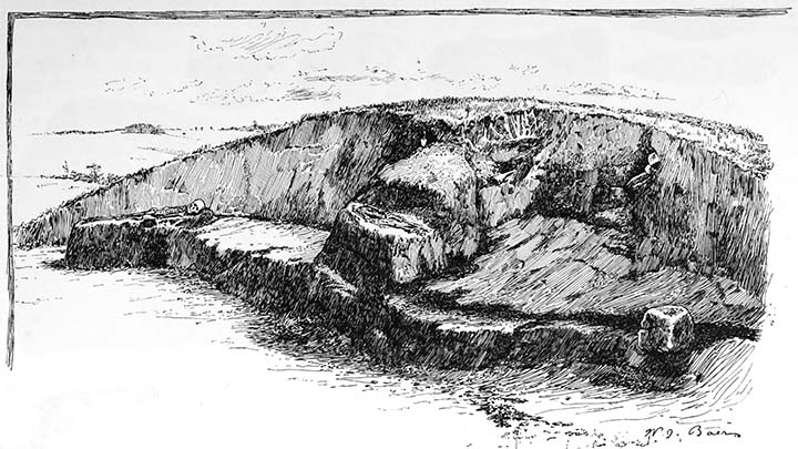 Section of conical mound, showing intrusive burials.