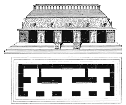 Elevation and plan of the Temple of the Inscriptions, Palenque