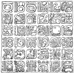Drawing of the inscription on the top of Altar Q, Copan