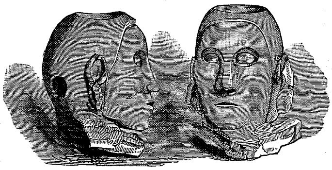 Fig. 33. Human Carvings from the Mounds.