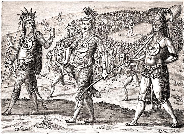 North American Indians carrying spears