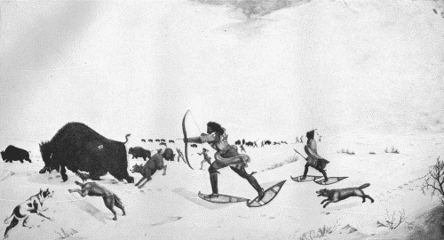 "BUFFALO HUNTING ON THE FROZEN SNOW" Peter Rindisbacher, about 1825