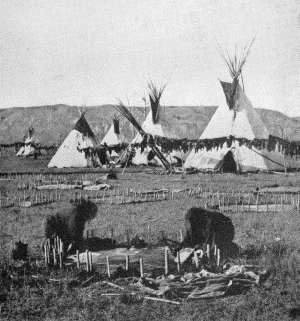 b. Scene in a Sioux village, about 1870. Photograph by S. J. Morrow