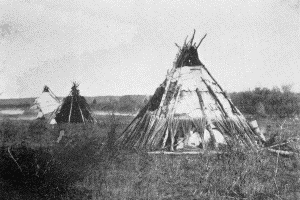 b. Ojibway camp on bank of Red River. Photograph by H. L. Hime, 1858