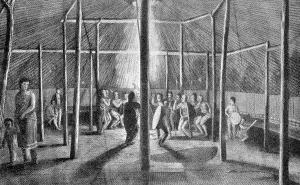 b. Dog dance within a Kansa lodge, August 23, 1819. Samuel Seymour