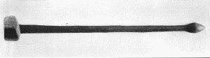 a. "Pemmican maul, Oto Agency, Nebrasca, J. W. Griest." Formed of one piece of wood.  Extreme length, 39 inches. (U.S.N.M. 22437)