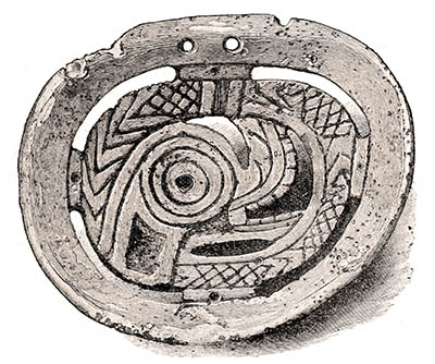 Shell gorget with engraving of coiled serpent