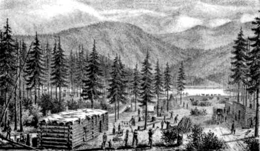 From an old drawing made from description furnished by Wm. G. Murphy. CAMP AT DONNER LAKE, NOVEMBER, 1846