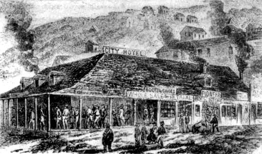 OLD CITY HOTEL, 1846, CORNER OF KEARNEY AND CLAY STREETS, THE FIRST HOTEL IN SAN FRANCISCO